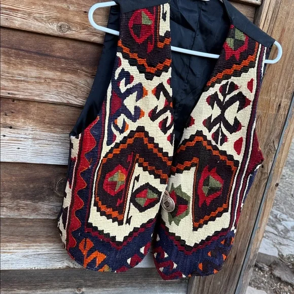 Vintage south west fully lined Colorful Geometric Patterned Vest - Picture 2 of 4